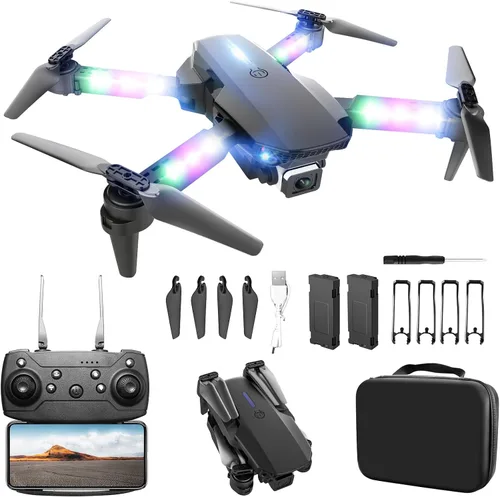 Drone con cámara 1080P HD, drones mini plegables FPV con luces LED para adultos, niños y principiantes, juguetes y regalos, cuadricóptero RC con