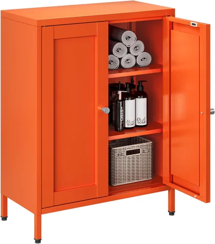 Miniatura 12 de Bevivog Armario de almacenamiento pequeño para baño, armario de metal negro con 2 puertas y 2 estantes ajustables, armarios de piso de metal