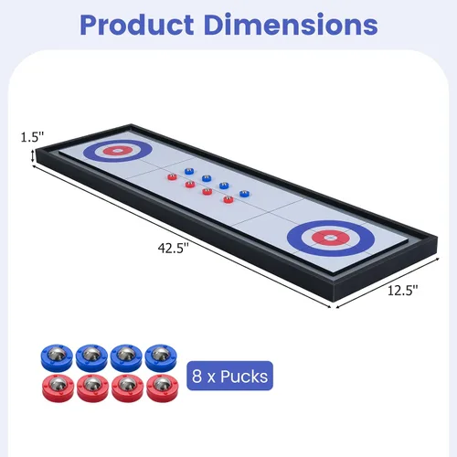 Miniatura 6 de Goplus Juego de mesa 2 en 1, juego de mesa portátil de 2 caras con 8 discos rodantes, juego de mesa de tejo de madera y curling para adultos
