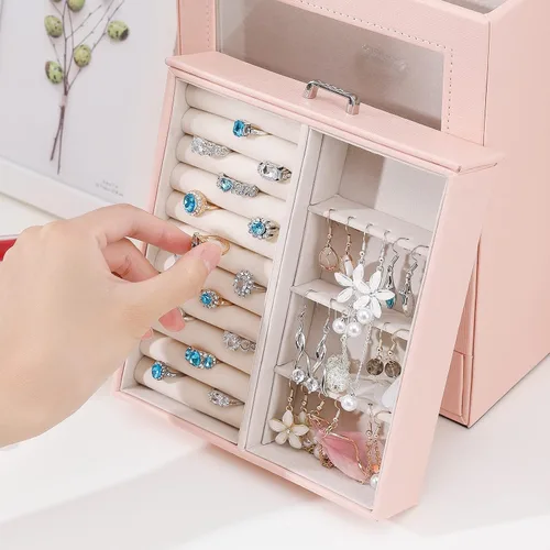 Miniatura 7 de Homde Organizador de joyas para niñas y mujeres, joyero para collares, anillos, aretes, estuche de almacenamiento de joyas (rosa melocotón)