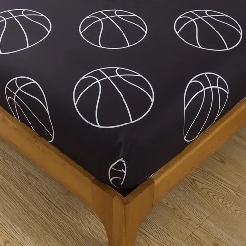 Miniatura 9 de Juego de edredón de 6 piezas con diseño de baloncesto, ropa de cama negra tamaño individual para niños, adolescentes y adultos, con pelotas
