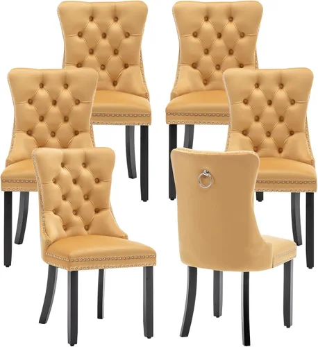 Miniatura 10 de Eifizek Sillas De Comedor - Juego de 6 sillas de comedor de terciopelo con borde de anillo de clavo, sillas de comedor tapizadas con patas de madera