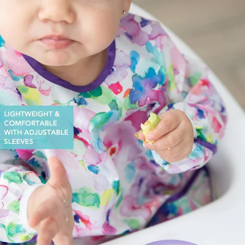 Miniatura 4 de Bumkins Babero con mangas para bebé, babero para niños pequeños, smock, tela impermeable, se adapta a edades de 6 a 24 meses, acuarela Acuarela E6