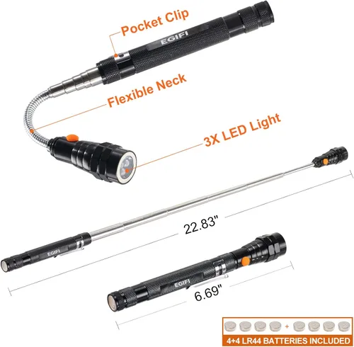 Miniatura 3 de Regalos para él, herramientas de recogida magnética LED, herramienta de recogida de linterna magnética telescópica, rellenos de calcetines