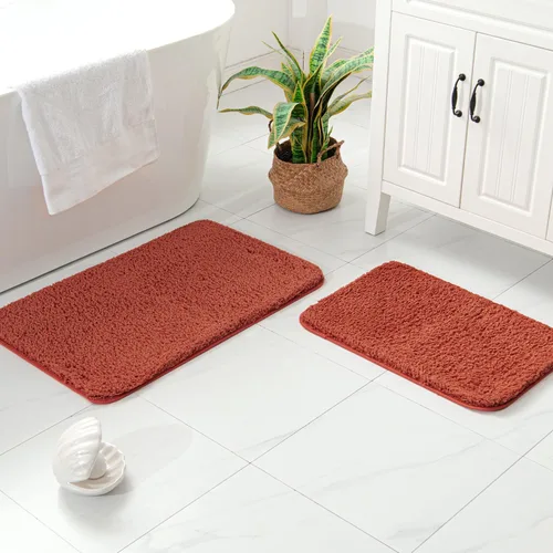 Miniatura 26 de MIULEE Juego de 2 alfombras de baño antideslizantes peludas extra gruesas y suaves, alfombrillas de baño de microfibra suave absorbente de agua