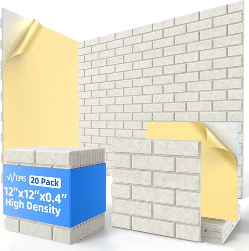 Paquete de 20 paneles acústicos autoadhesivos, paneles de espuma de alta densidad a prueba de sonido de 12 x 12 x 0.4 pulgadas para paredes, paneles