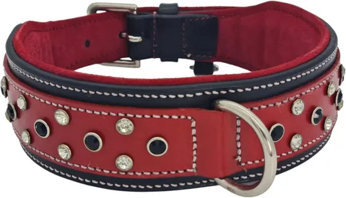 Barrington - Collar de perro de cuero rojo cristal de lujo de 2 pulgadas de ancho para perros grandes, hecho a mano, grueso, fuerte con interior de