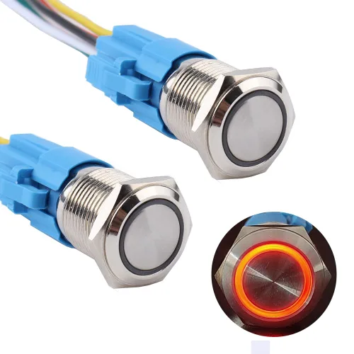 Miniatura 11 de 2 unids 0.630 in metal pestillo interruptor de botón 12V-24V ON-Off 5Pins 1NO 1NC con coleta para agujero de montaje de 5/8 pulgadas impermeable Azul