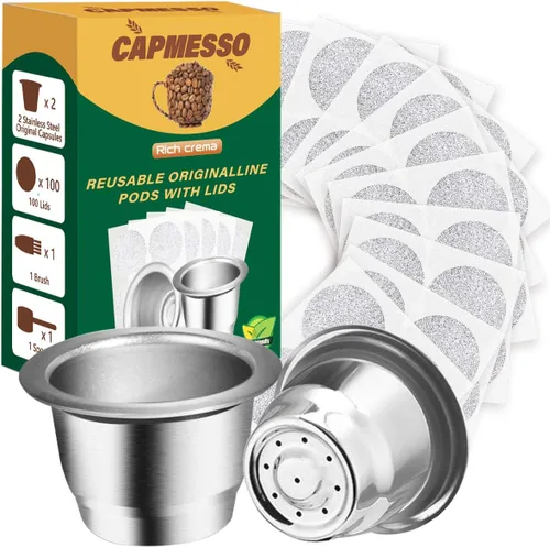 CAPMESSO Cápsulas reutilizables para Nespresso OriginalLine, cápsulas de café recargables de acero inoxidable compatibles con la cafetera Nespresso