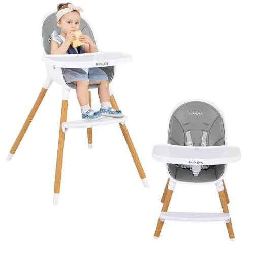 BABY JOY Silla alta convertible para bebé, trona 3 en 1 con patas ajustables, bandeja apta para lavavajillas, cojín de poliuretano desmontable, Gris