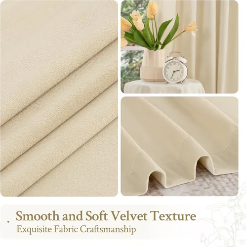 Miniatura 7 de LAMIT - Paneles de terciopelo beige para sala de estar de 72 pulgadas de largo, elegantes cortinas aisladas térmicamente e insonorizadas