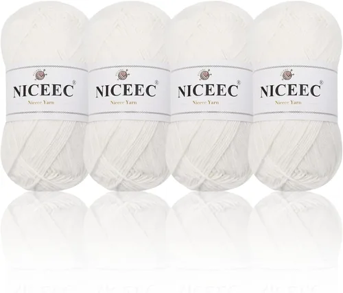 Miniatura 20 de NICEEC 4 madejas de hilo de algodón suave para bebé, 4 capas, manualidades DIY, peso fingering, hilo para manta para ganchillo y tejido, total 700