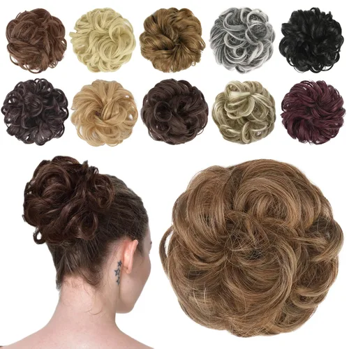 Miniatura 37 de FESHFEN Pieza de Cabello de Moño Desordenado - Extensiones Elásticas Onduladas Rizadas de Moño Scrunchies Sintético Chignon Postizos para Mujeres