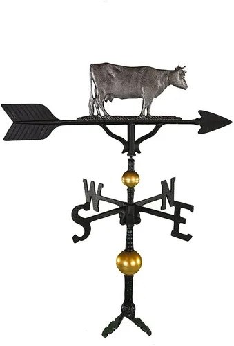 Miniatura 7 de Montague Metal Products Veleta de lujo de 32 pulgadas con adorno de vaca negra satinada, natural Negro