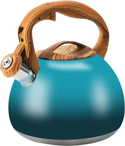 Miniatura 20 de Hervidor de Té Foedo para Estufa, Teteras Silbantes de 2.6 Cuartos para Estufa, Mango Plegable Resistente al Calor, Tetera Bonita (Beige)