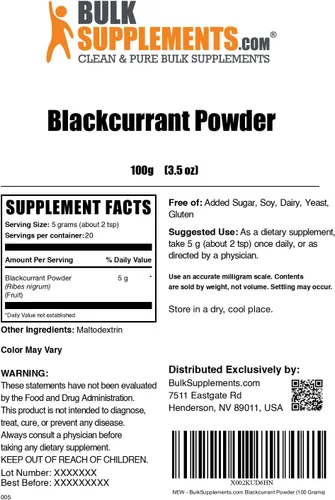 Miniatura 7 de BulkSupplements. com Grosella negra en polvo, suplemento de grosella negra, suplemento superalimentario, secado al aire y sin gluten, 0.18 oz por