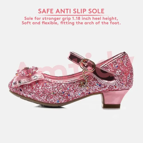 Miniatura 4 de Amtidy Zapatos de vestir para niñas, zapatos de fiesta de boda Mary Jane, zapatos con purpurina para damas de honor, tacones de princesa