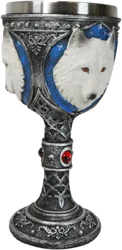Miniatura 4 de Ebros Gift Gran celta mágica Knotwork Alpha Direwolf White Snow Wolf 8oz cáliz de copa de vino con forro de acero inoxidable Figura de taza