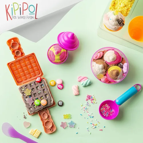 Miniatura 6 de Kipipol Caja sensorial - Juego de arena de juguete de helado de 29 piezas con 9 juguetes de arena de helado, 0,77 kg de arena lunar para niños, caja