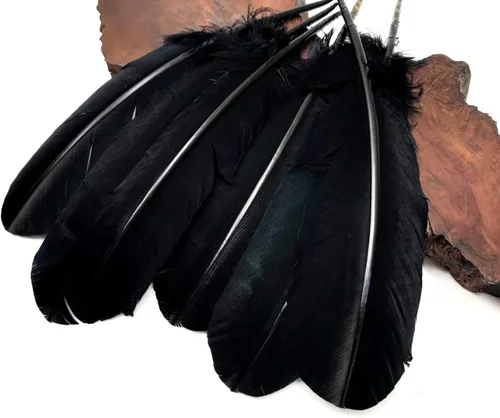Miniatura 6 de Moonlight Feather 200 piezas - plumas de pavo - pavo negro ala redonda pluma grande al por mayor plumas a granel Halloween, artesanía india, boda