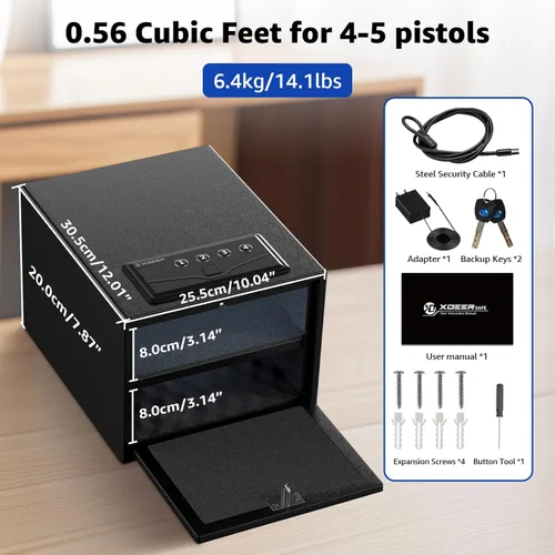 Miniatura 2 de XDeer Caja fuerte biométrica para pistolas (certificada por FCC y Departamento de Justicia de California) - Caja fuerte para armas de mano de acceso