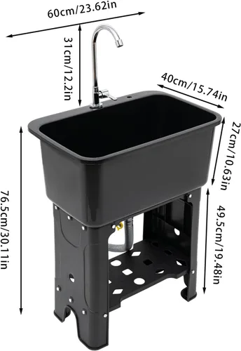 Miniatura 2 de Fregadero de lavandería de plástico independiente con tabla de lavadero, fregadero utilitario para interiores y exteriores, kit de drenaje