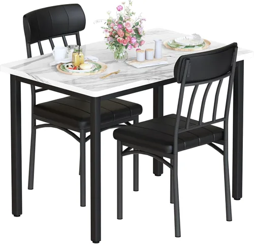 Miniatura 8 de AWQM Juego de Mesa de Comedor de 3 Piezas para 2, Pequeña Mesa de Cocina Industrial y 2 Sillas, Juego de Mesa de Desayuno de Cocina, Juego de Mesa