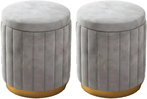 Miniatura 11 de Puf otomano para el hogar, otomano redondo de terciopelo con forma cilíndrica resistente a la decoloración con almacenamiento, reposapiés, taburete