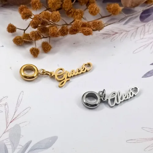 Miniatura 4 de QeenseKc Colgante de corazón con nombre personalizado para Pandora, pulsera europea, collar, regalo para mujeres y niñas