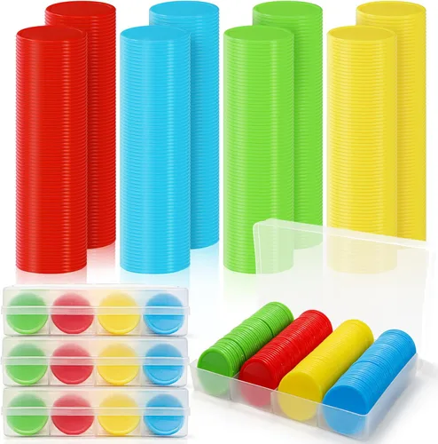 Pumtus 640 fichas de póquer de plástico, fichas de bingo de 4 colores con caja de almacenamiento, fichas de juego de cartas de 1.5 pulgadas,