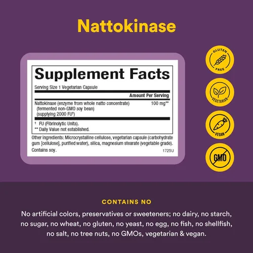 Miniatura 4 de Natural Factors - Nattokinase 100 mg, apoya la salud circulatoria, 60 cápsulas vegetarianas