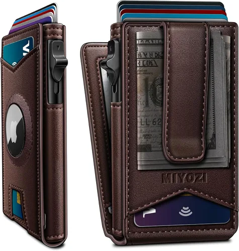 Miniatura 15 de miyozi Airtag - Cartera para hombre con clip para dinero, 9 tarjetas, con ventana de identificación, bloqueo RFID, funda de metal, cierre magnético
