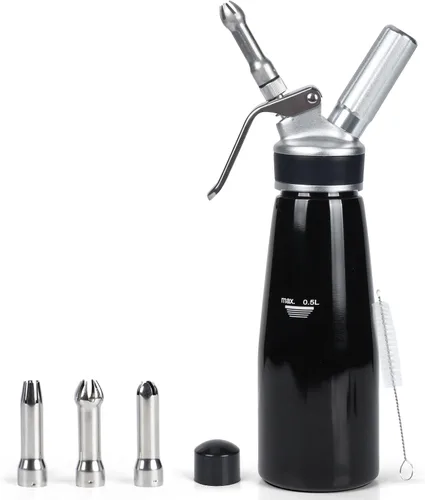 Dispensador de crema batida de 16.9 fl oz – 1 lata de crema de aluminio de 1 pinta con 3 boquillas y cepillo de limpieza – Máquina de crema batida a