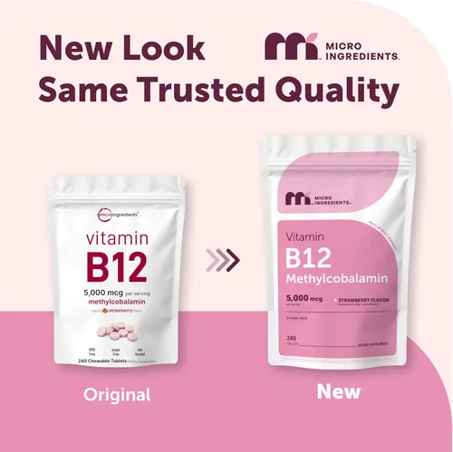 Miniatura 2 de Vitamina B12 sublingual 5000 mcg Forma activa metil B12 - 180 tabletas masticables Disolución rápida, sabor natural a fresa, apoyo a la energía