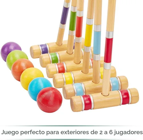 Miniatura 5 de ApudArmis Juego de Croquet para Seis Jugadores con Mazos de Madera de Goma Premium de 28 Pulgadas, Pelota de Colores, Arcos, Estacas – Juego