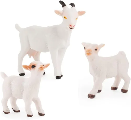 BLAPNK 3 piezas de figuras realistas de ovejas y animales, figuras de juguete para pasteles, colección de figuras familiares de granero, cabra,