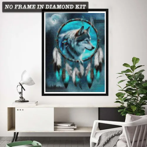 Miniatura 2 de Wergund - Kits de pintura de diamantes para atrapasueños de lobo, kits de pintura de diamantes para adultos y niños, bordado de diamantes