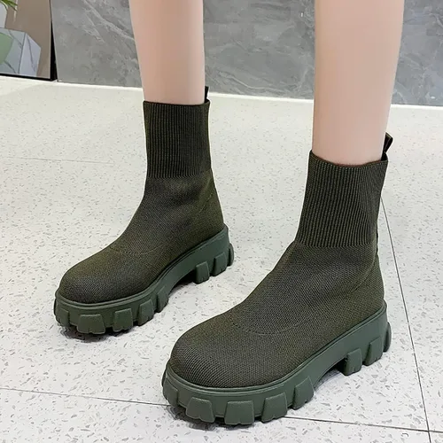 Miniatura 3 de Botas al tobillo con suela de lengüeta para mujer tacón bajo botas Chelsea elásticas botines cortos