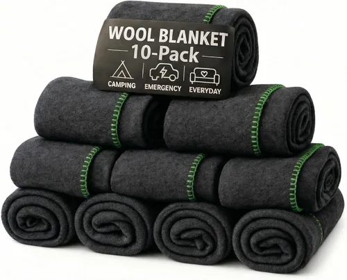 Miniatura 9 de Manta de Lana para Acampada – 70% Lana Resistente de Servicio Pesado Estilo Militar, Cálida y Lavable, Manta Ignífuga para Emergencias, Gris