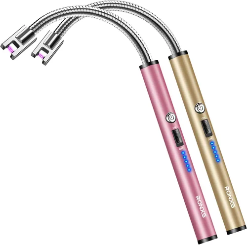 RONXS Encendedor Eléctrico Recargable de Arco Tipo C con Pantalla LED, Encendedores de Vela con Batería, Cuello Flexible, Plasma sin Llama, N-rosa y