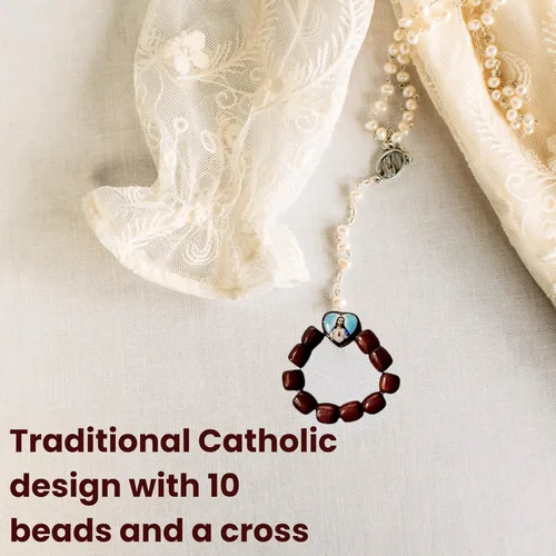 Miniatura 11 de Catholica Shop Anillo elástico de rosario de dedo católico, cuentas de oración de madera de cerezo – Paquete de 6 unidades – Hecho en Brasil