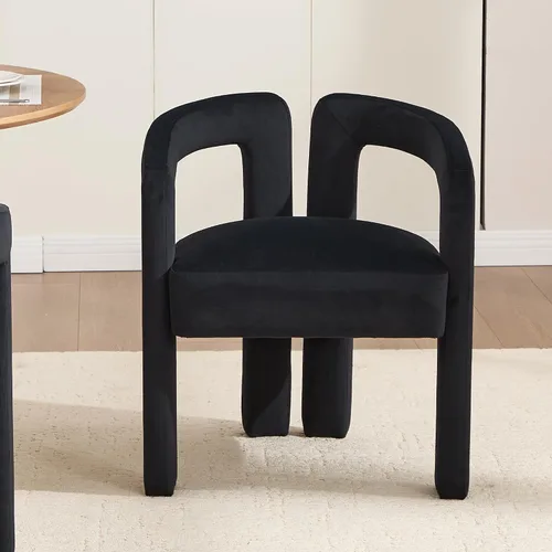 Miniatura 2 de Modern Velvet Dining Chairs Set of 1, Mid Century Modern Upholstered Accent Chair with Curved Backrest and Armrests, Round Thick Cushion Kitchen