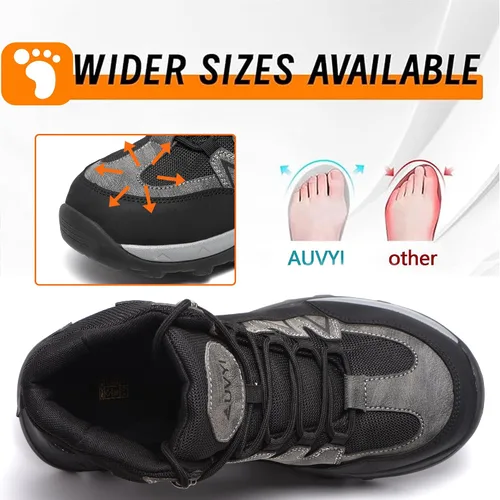 Miniatura 4 de AUVYI Botas de trabajo impermeables con punta de acero para hombre, de ancho, cómodas, duraderas, antideslizantes, de cuero, zapatos de trabajo