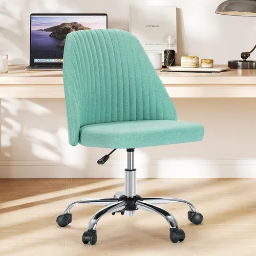 Miniatura 12 de Sweetcrispy Silla de tocador sin brazos, bonita y cómoda silla de escritorio para oficina en casa con ruedas, moderno asiento de trabajo tapizado