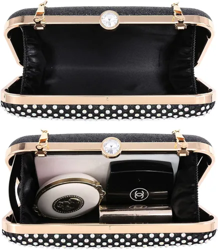 Miniatura 5 de Dasein Bolso de mano con diamantes de imitación para mujer, bolsa de noche brillante con cierre de cristal para fiesta formal de graduación, boda
