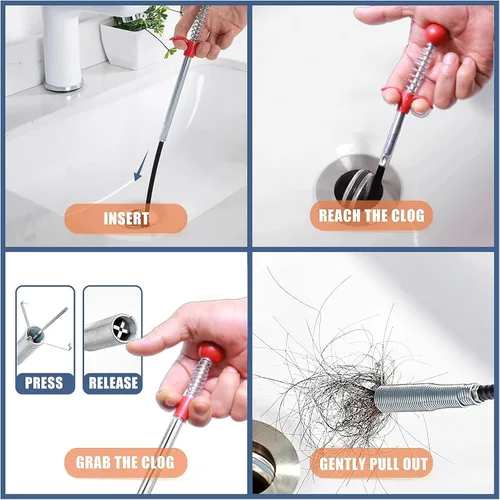 Miniatura 4 de Removedor de obstrucciones de drenaje de pelo de serpiente de drenaje de 61 pulgadas con 4 garras flexible manguera recogida herramienta de ayuda