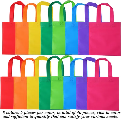 Miniatura 6 de Elcoho 40 bolsas de regalo de fiesta no tejidas de 8 x 8 pulgadas, bolsa de regalo reutilizable con asas, bolsa de regalo para fiesta de cumpleaños