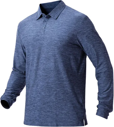 Miniatura 18 de NAVISKIN Camisas polo de manga larga para hombre, camisas de golf con cuello UPF 50 SPF para hombre, secado rápido, absorbe la humedad