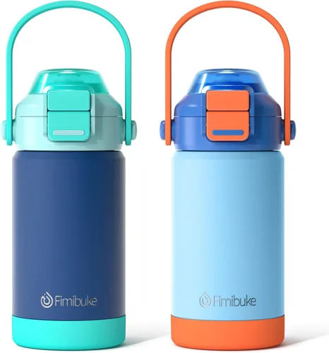Tazas aisladas para niños con pajita de apertura rápida y pico 2-en-1, tapa hermética de 14 onzas, acero inoxidable al vacío 18/8, sin BPA, tazas