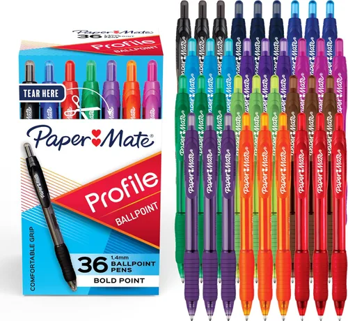Miniatura 10 de Paper Mate Profile Bolígrafos retráctiles de punta redonda, negrita, 1.4mm, colores surtidos, 12 unidades - Para la vuelta a clases, hogar, oficina